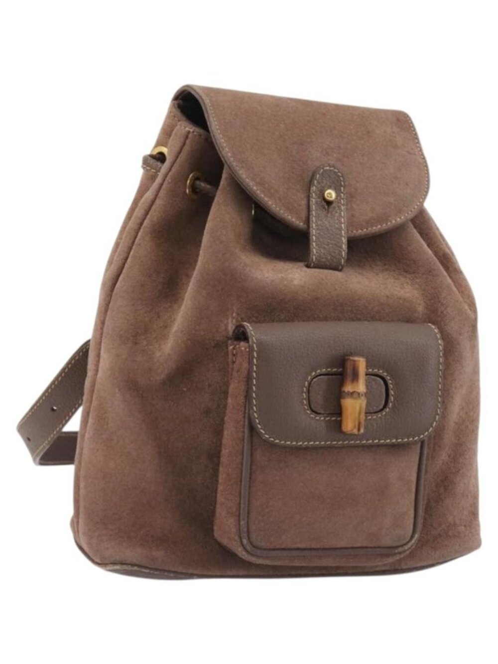 GUCCI Bamboo Backpack Suede Brown Gold Tone 003 2058 0030